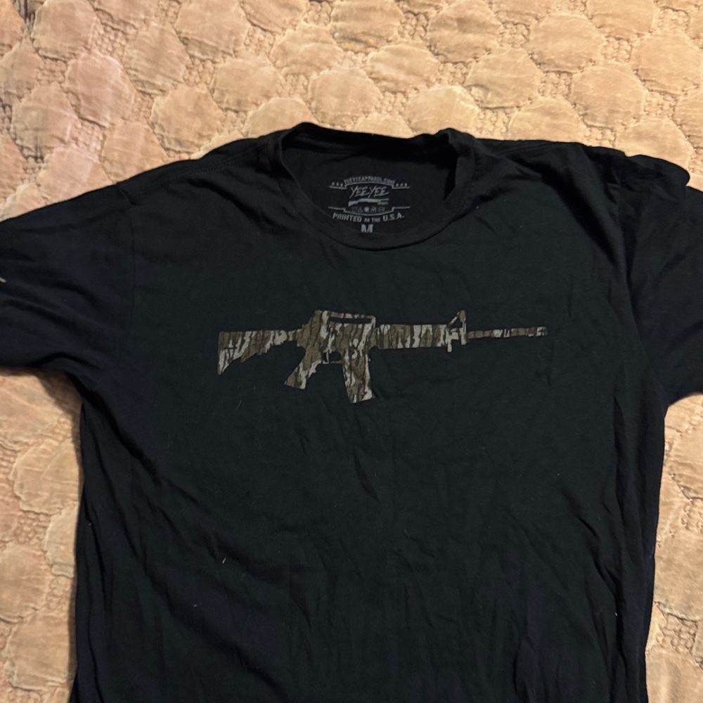 Black Graphic Tee with Camo Design